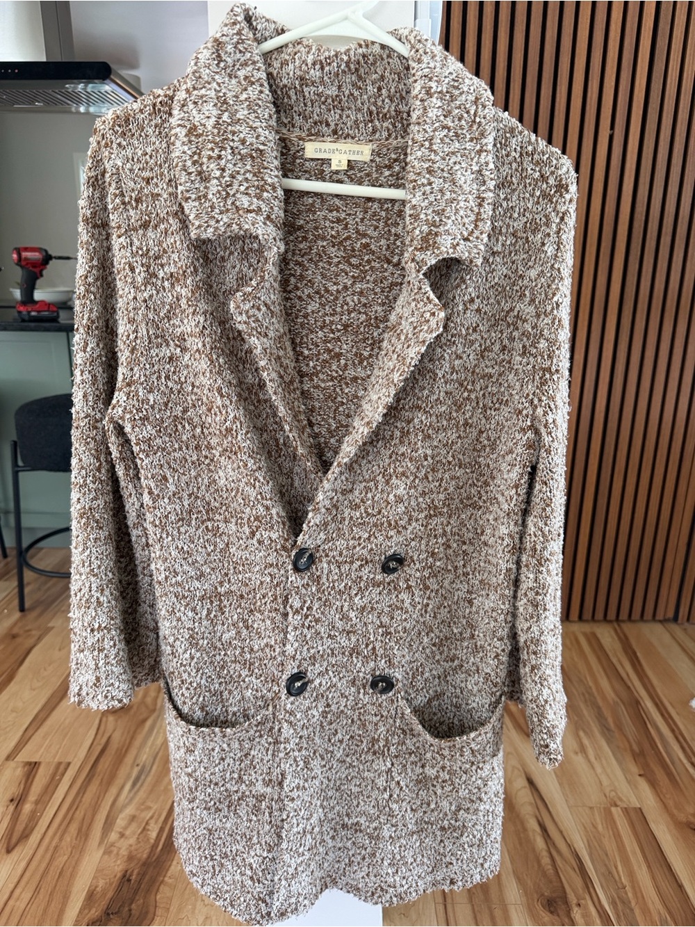 Grade and Gather Brown Speckled Teddy Light Weight Double-Breasted Cardigan